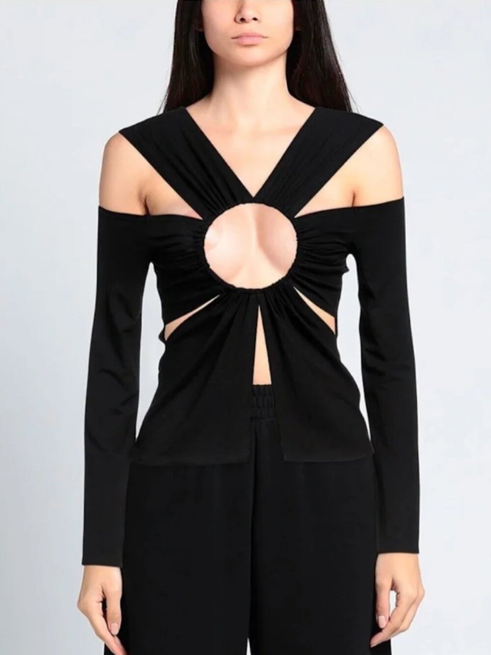 NWT Sid Neigum Black Circle Cutout Ring Long Sleeve Top Size Small